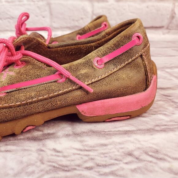 Youth Twisted boots driving bomber moc pink leather shoes size 1 (3t) - Picture 2 of 10